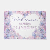 ピンクパープルバタフライカスタムズPLAYHOUSEへようこそ ドアマット (正面)