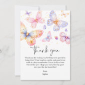 ピンクパープルバタフライガールオールエイジ誕生日 サンキューカード (正面)