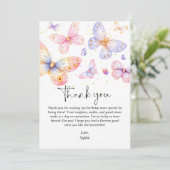 ピンクパープルバタフライガールオールエイジ誕生日 サンキューカード (スタンド正面)