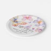 ピンクパープルバタフライガールオールエイジ誕生日 ペーパープレート (アングル)