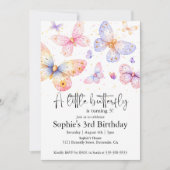ピンクパープルバタフライガールオールエイジ誕生日 招待状 (正面)