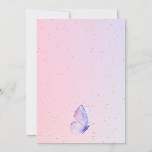 ピンクパープルバタフライガールオールエイジ誕生日 招待状 (裏面)