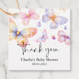ピンクパープルバタフライガールベビーシャワー フェイバータグ
