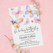 ピンクパープルバタフライガールベビーシャワー 招待状