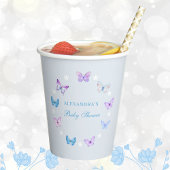 ピンクパープルバタフライダスティブルーベビーシャワー 紙コップ