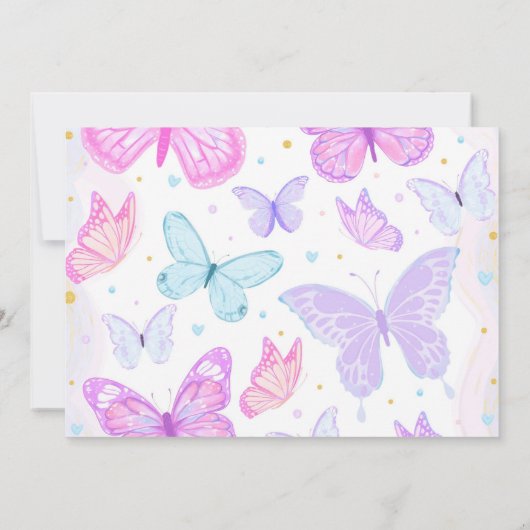 ピンクパープルバタフライファースト誕生日招待状 招待状 (裏面)