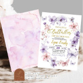 ピンクパープルバタフライフローラツインズベビーシャワー 招待状