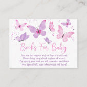 ピンクパープルバタフライベビーシャワーブックリクエスト エンクロージャーカード (正面)