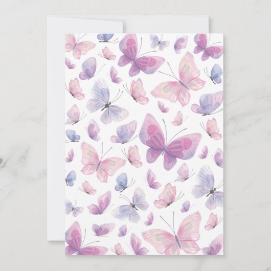 ピンクパープルバタフライベビーシャワー招待状 招待状 (裏面)