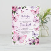 ピンクパープルバタフライベビーシャワー 招待状 (スタンド正面)