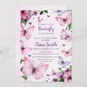 ピンクパープルバタフライベビーシャワー 招待状 (正面/裏面)