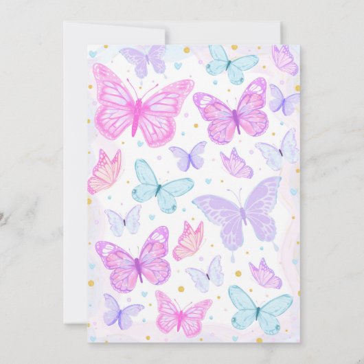 ピンクパープルバタフライ誕生日招待状 招待状 (裏面)