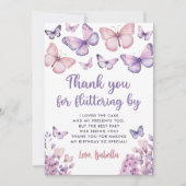 ピンクパープルバタフライ誕生日 サンキューカード (正面)