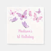 ピンクパープルバタフライ誕生日 スタンダードカクテルナプキン (正面)