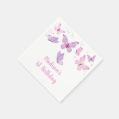 ピンクパープルバタフライ誕生日 スタンダードカクテルナプキン (角)