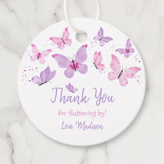 ピンクパープルバタフライ誕生日 フェイバータグ (正面)