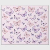 ピンクパープルバタフライ誕生日 ラッピングペーパー (フラット)