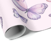 ピンクパープルバタフライ誕生日 ラッピングペーパー (ロールコーナー)