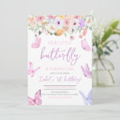 ピンクパープルバタフライ誕生日 招待状 (スタンド正面)