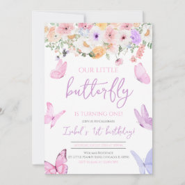 ピンクパープルバタフライ誕生日 招待状