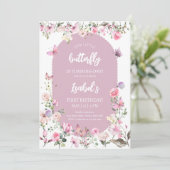 ピンクパープルバタフライ誕生日 招待状 (スタンド正面)