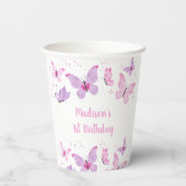 ピンクパープルバタフライ誕生日 紙コップ (裏面)