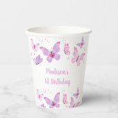 ピンクパープルバタフライ誕生日 紙コップ (正面)