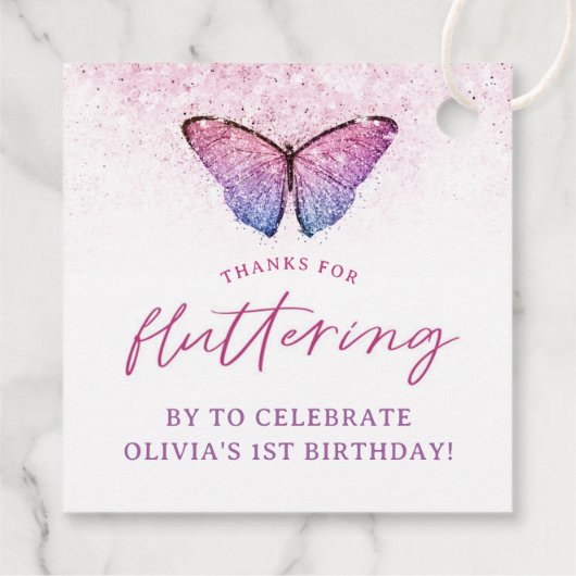 ピンクパープルバタフライ1st誕生日ありがとう フェイバータグ (裏面)