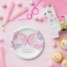 ピンクパープルバタフライ1st誕生日パーティーガール