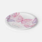 ピンクパープルバタフライ1st誕生日パーティーガール ペーパープレート (アングル)