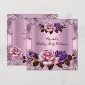 ピンクパープルバラエレガントバースデーパーティー2 招待状 (正面/裏面)