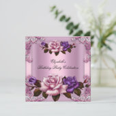 ピンクパープルバラエレガントバースデーパーティー2 招待状 (スタンド正面)