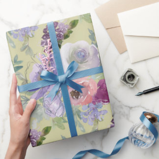 ピンクパープルバラガーデン ラッピングペーパー