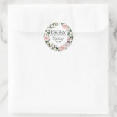 ピンクパープルバラパーソナライズされた《キリスト教》洗礼式や命名式 ラウンドシール (バッグ)