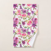 ピンクパープルバラフローラガーリートレンディー バスタオルセット (ハンドタオル)