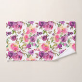 ピンクパープルバラフローラガーリートレンディー バスタオルセット (ハンドタオル)