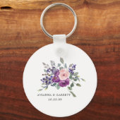 ピンクパープルバラフローラパーソナライズされた結婚式の引き出物 キーホルダー (正面)