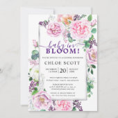 ピンクパープルバラ牡丹フローラベビーイン開花 招待状 (正面)