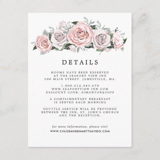 ピンクパープルバラ結婚フローラズゲスト詳細 エンクロージャーカード (正面)