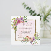 ピンクパープルバラ金ゴールドフレームクリスチャン結婚ズ 招待状 (スタンド正面)