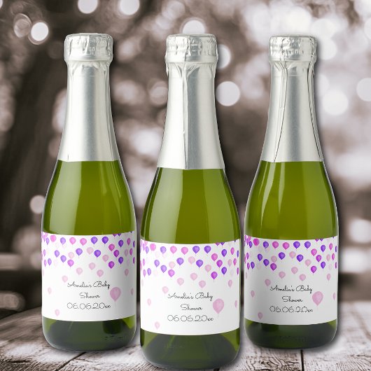 ピンクパープルバルーンベビーシャワー スパークリングワインラベル