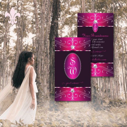 ピンクパープルバーガン華美オーナメントイニシャルグラム 名刺