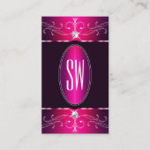 ピンクパープルバーガン華美オーナメントモノグラムグラム 名刺 (正面)