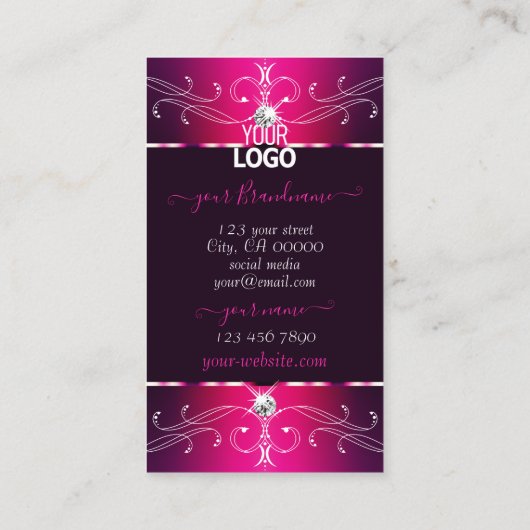 ピンクパープルバーガン華美オーナメントロゴのグラムを追加 名刺 (裏面)