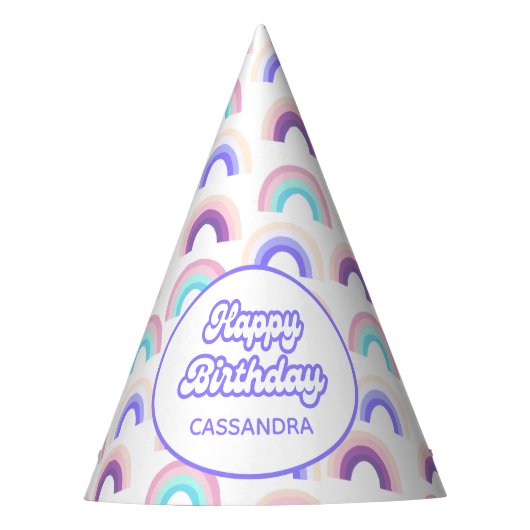 ピンクパープルパステルウォーターカラーレインボーパーティーハット パーティーハット (正面)