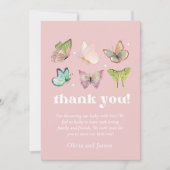 ピンクパープルパステルバタフライガールベビーシャワー サンキューカード (正面)