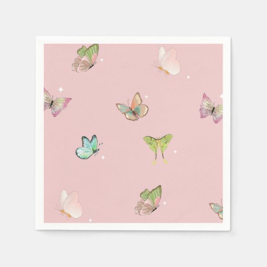 ピンクパープルパステルバタフライガールベビーシャワー スタンダードカクテルナプキン (正面)