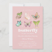ピンクパープルパステルバタフライガールベビーシャワー 招待状 (正面)