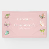 ピンクパープルパステルバタフライガールベビーシャワー 横断幕 (横)