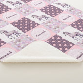 ピンクパープルパッチワークユニコーンハート名前をカスタムする シェルパブランケット (3/4)